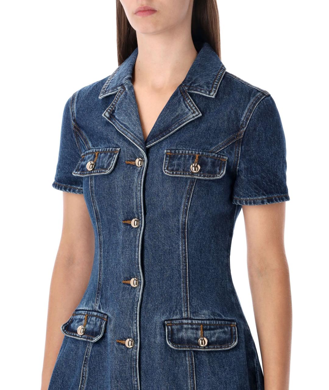 SELF-PORTRAIT Синее хлопковое коктейльное платье, фото 4