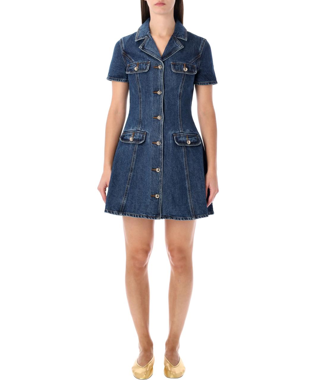 SELF-PORTRAIT Синее хлопковое коктейльное платье, фото 2