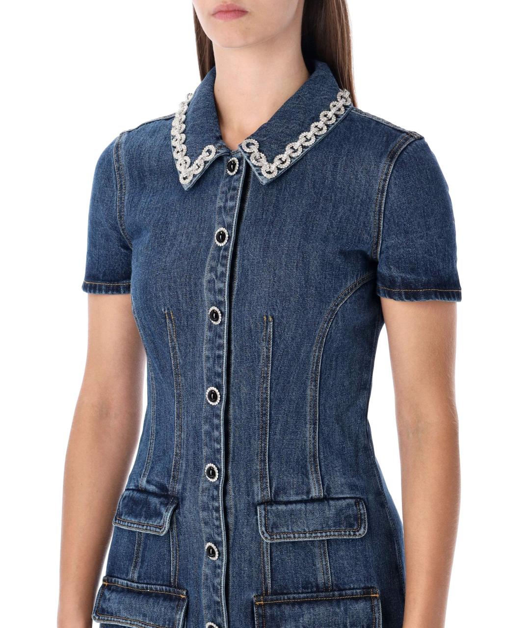 SELF-PORTRAIT Синее хлопковое повседневное платье, фото 4