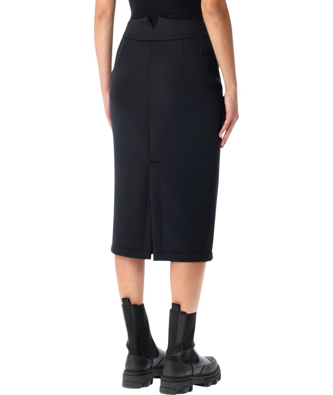 MONCLER Черная полиэстеровая юбка миди, фото 2