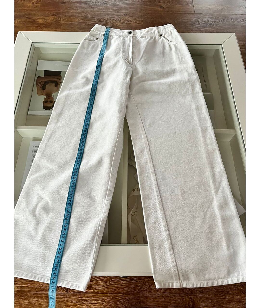 CHANEL Белые хлопковые джинсы клеш, фото 5