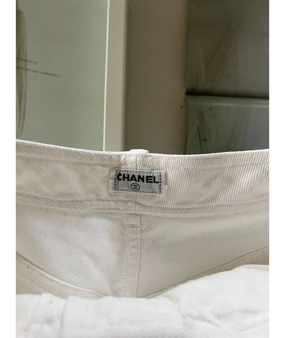 CHANEL Белые хлопковые джинсы клеш, фото 4