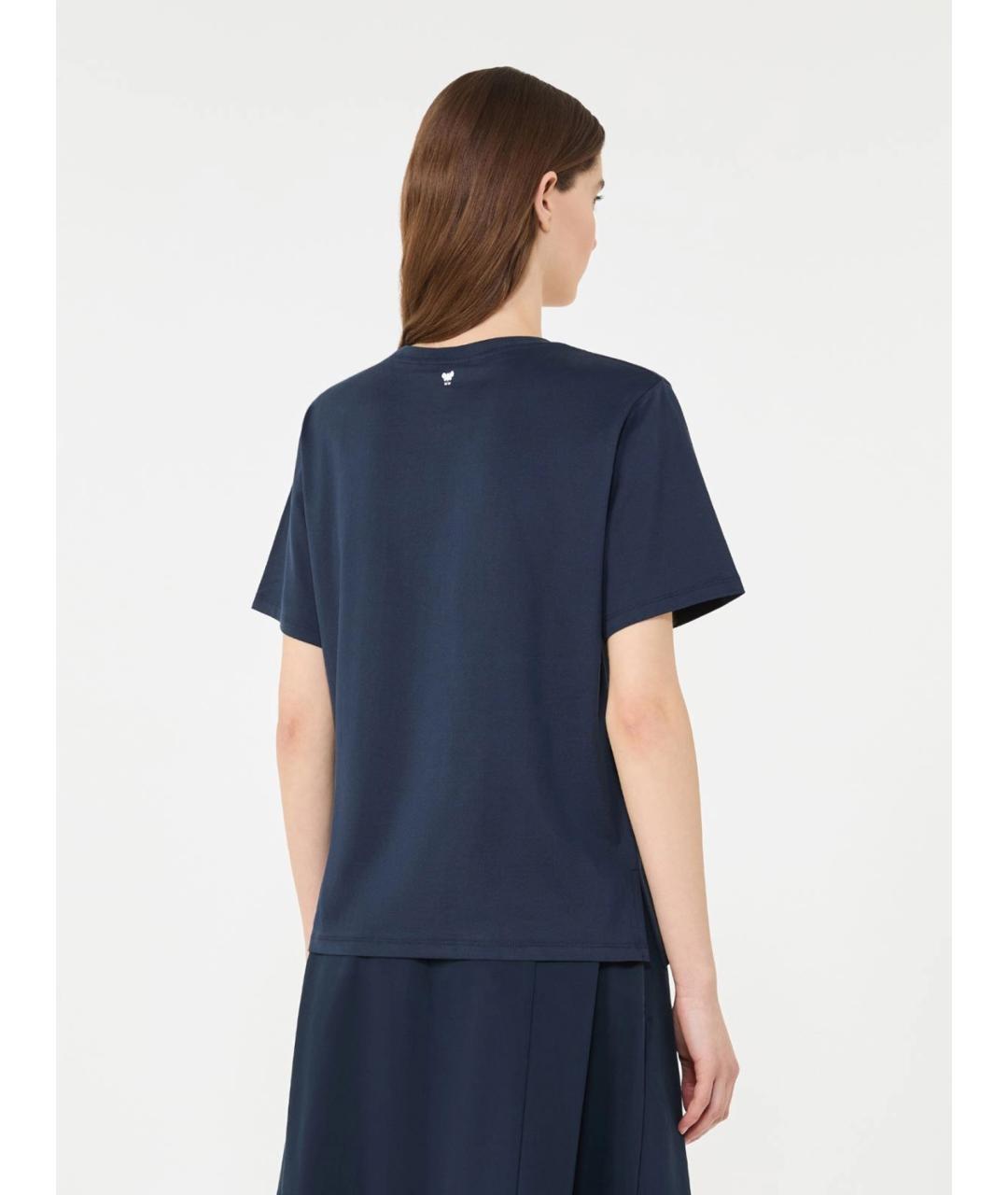 WEEKEND MAX MARA Темно-синяя хлопковая футболка, фото 4