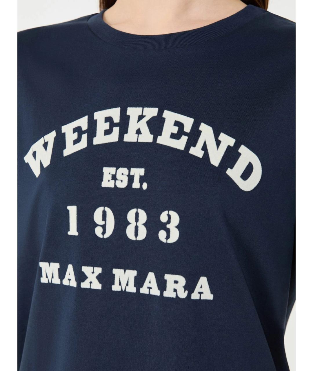 WEEKEND MAX MARA Темно-синяя хлопковая футболка, фото 5
