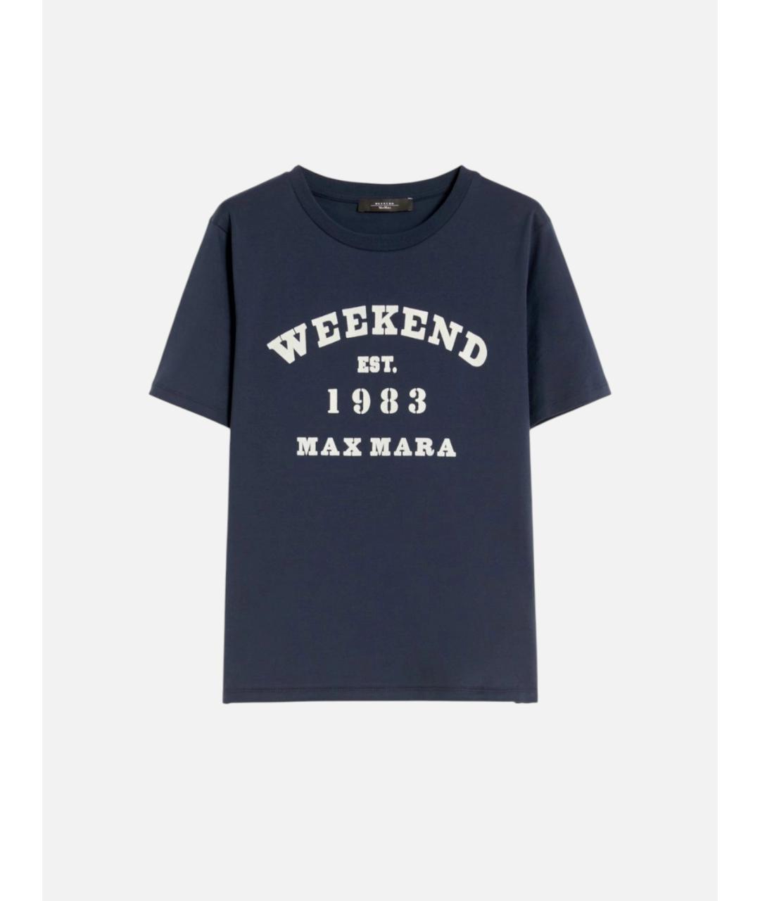 WEEKEND MAX MARA Темно-синяя хлопковая футболка, фото 6