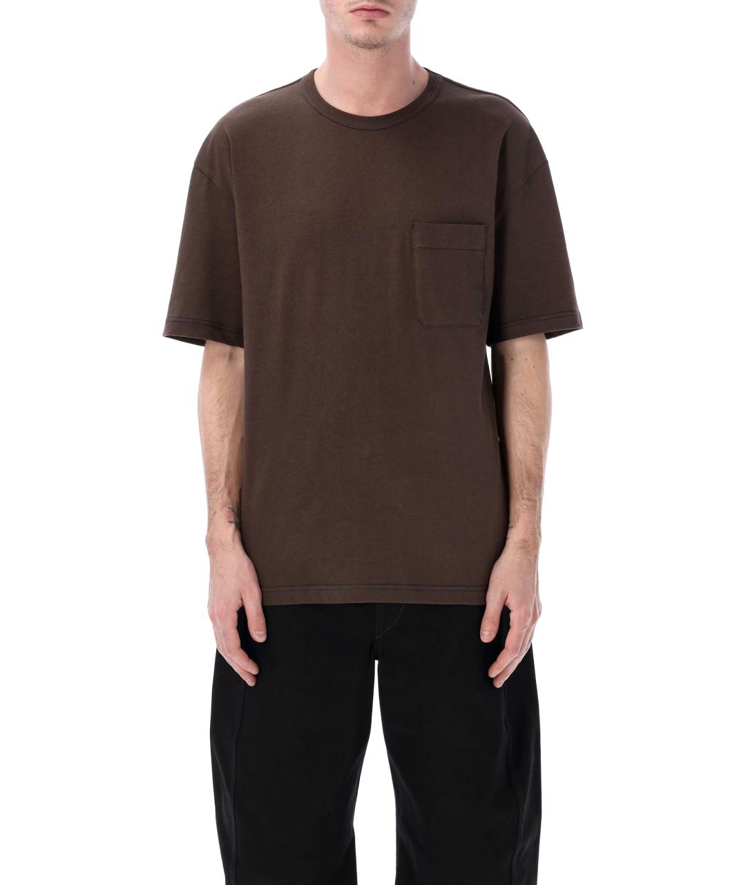 LEMAIRE Коричневая хлопковая футболка, фото 1