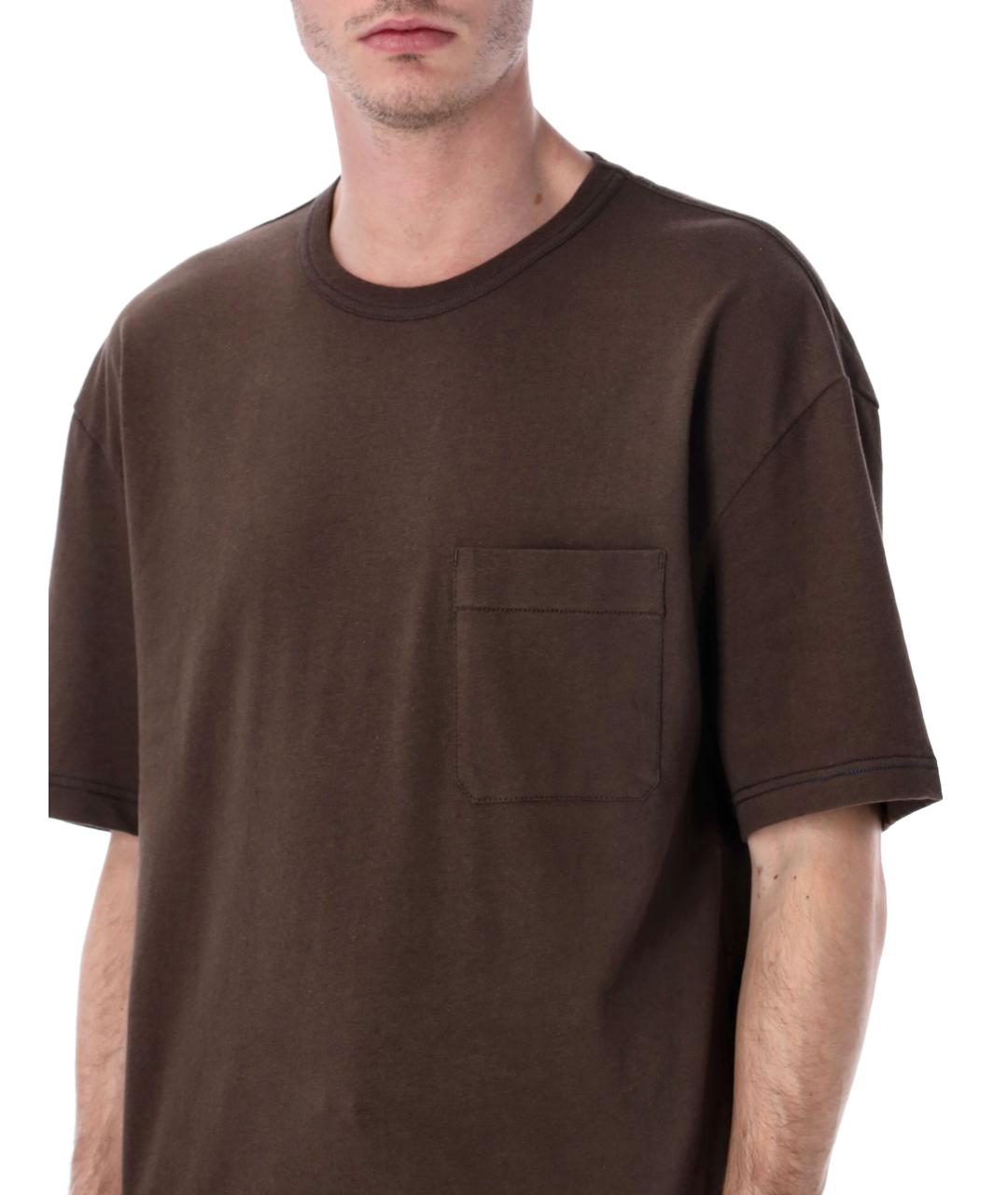 LEMAIRE Коричневая хлопковая футболка, фото 3