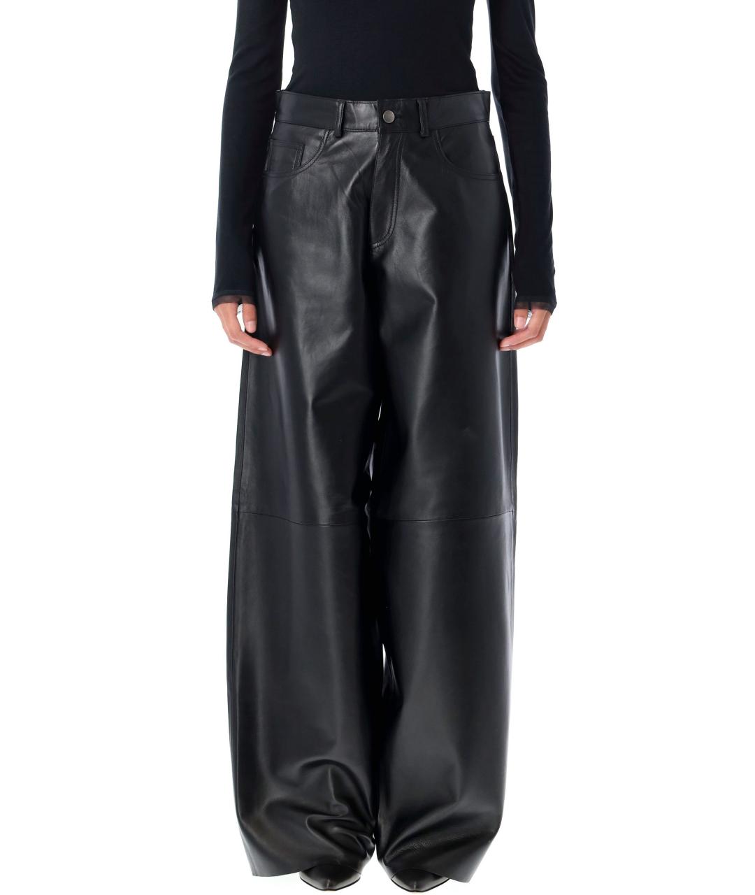HAIKURE Черные кожаные прямые брюки, фото 1