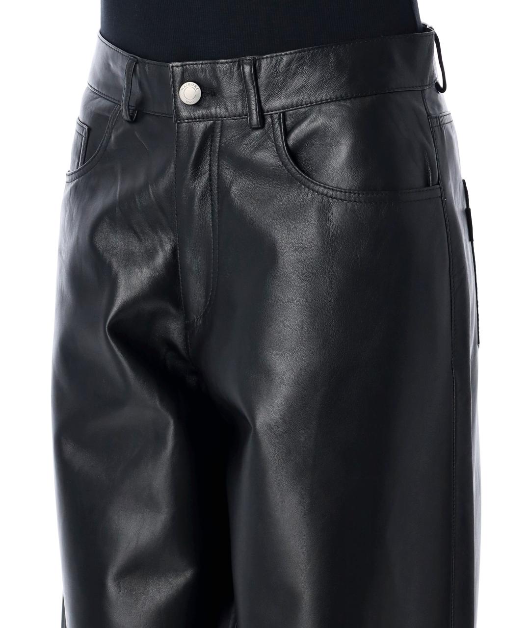 HAIKURE Черные кожаные прямые брюки, фото 3