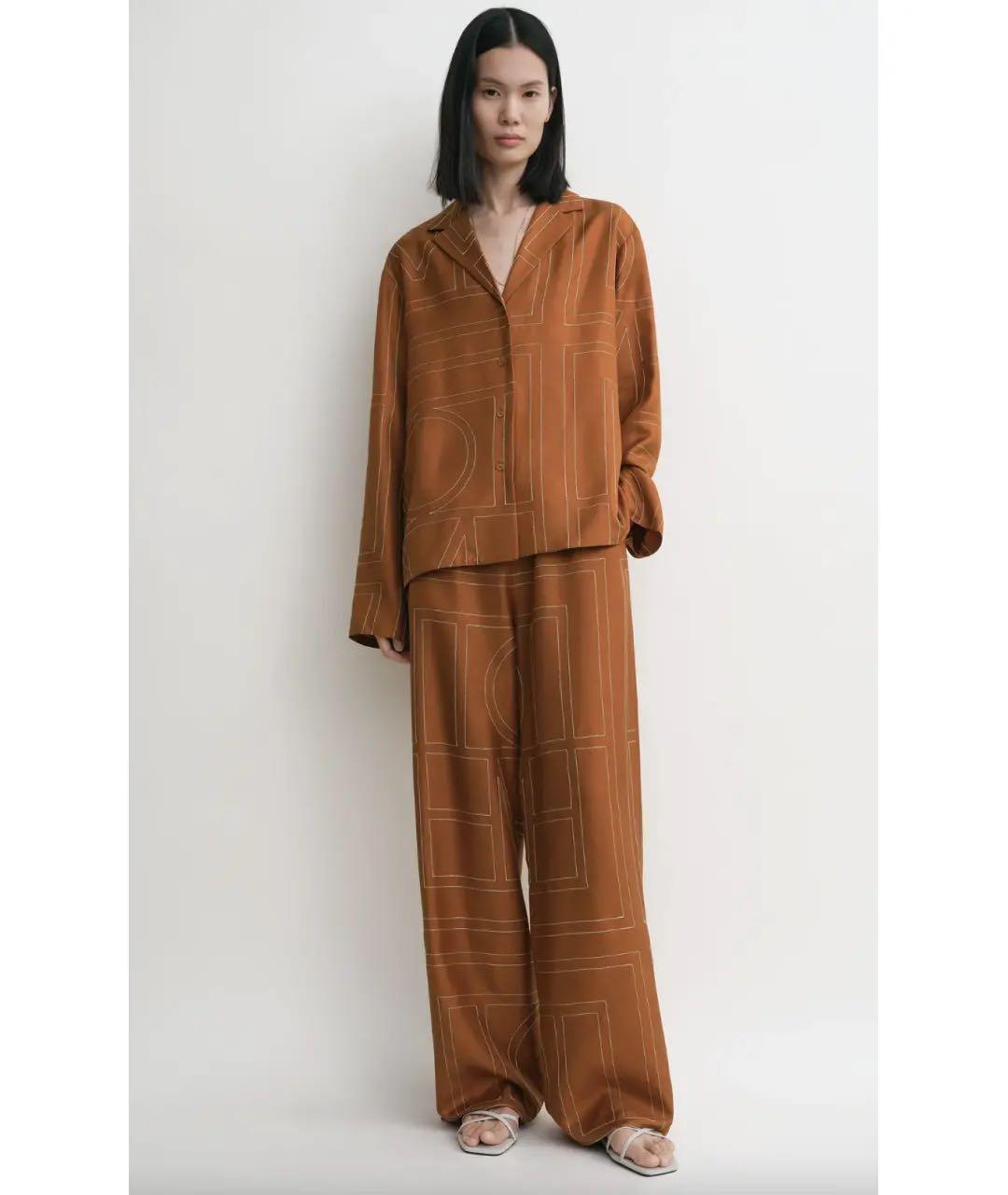 TOTEME Коричневый шелковый костюм с брюками, фото 3