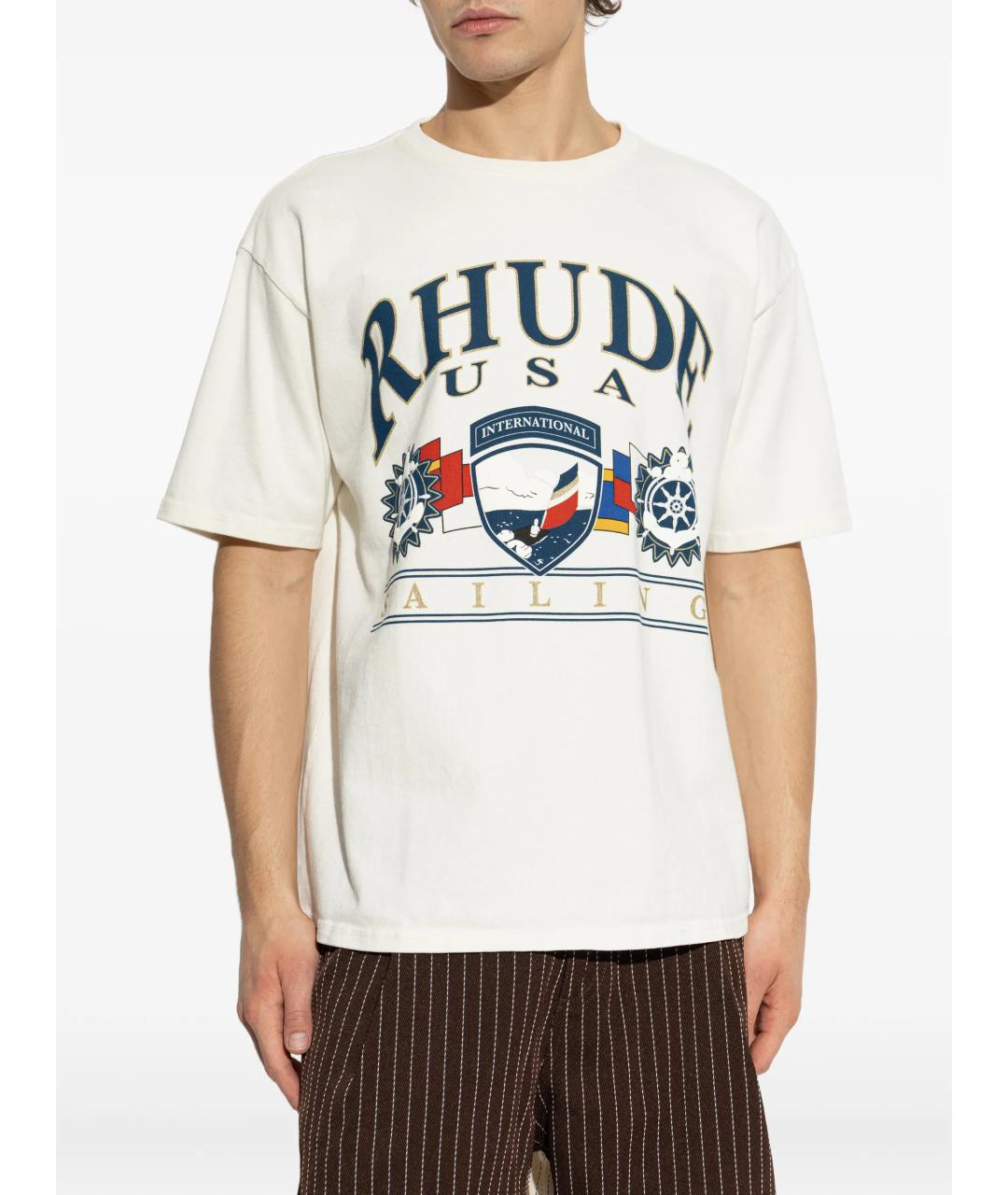 RHUDE Белая хлопковая футболка, фото 3