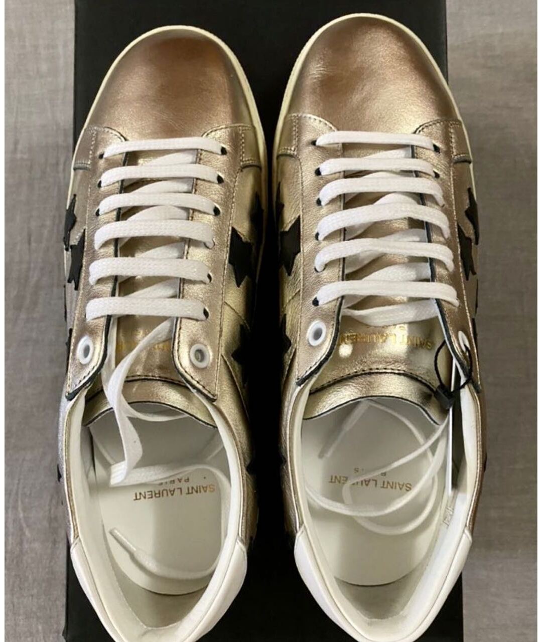 SAINT LAURENT Золотые кожаные низкие кроссовки / кеды, фото 2