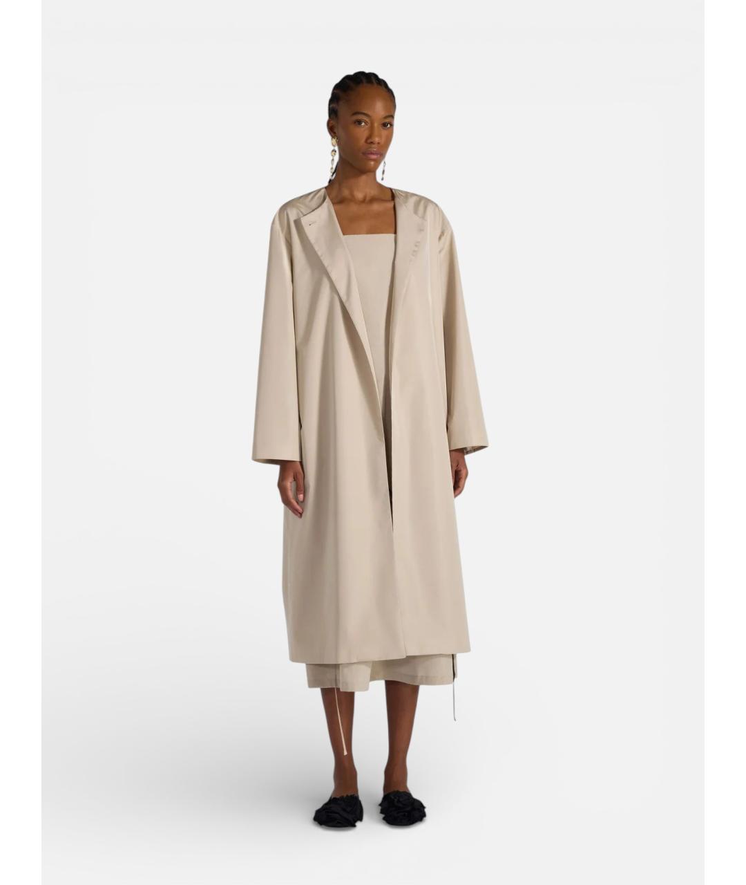 LIVIANA CONTI Бежевый полиэстеровый тренч/плащ, фото 4