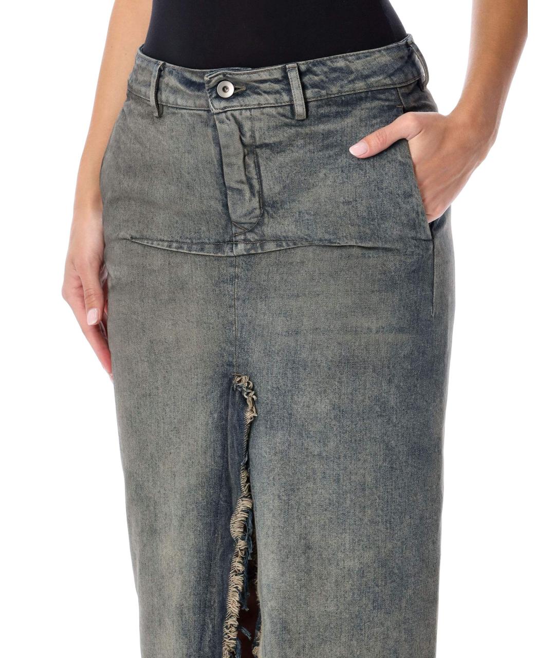 RICK OWENS Синяя деним юбка макси, фото 3