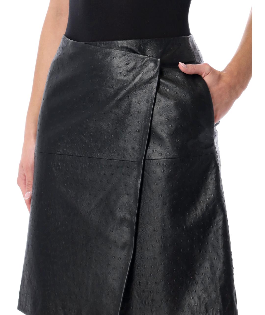 LOULOU STUDIO Черная кожаная юбка миди, фото 3