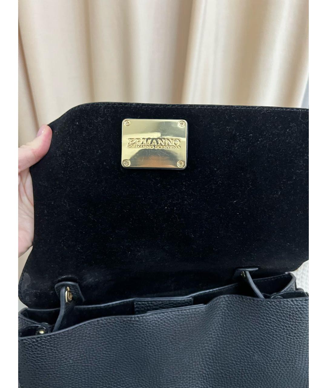 ERMANNO SCERVINO Черная кожаная сумка через плечо, фото 3