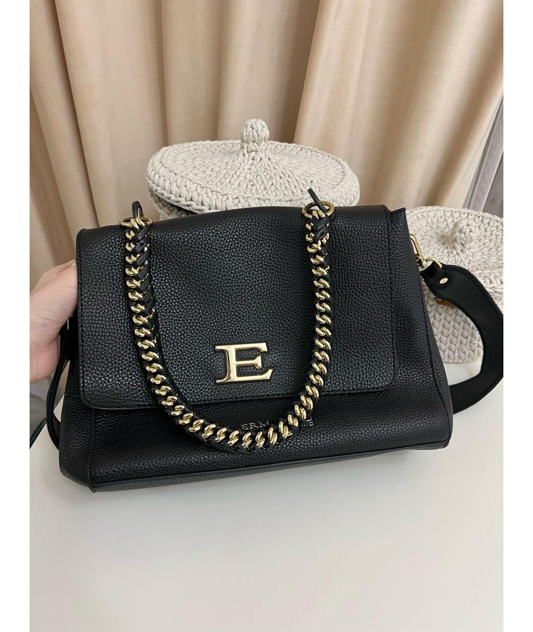 ERMANNO SCERVINO Черная кожаная сумка через плечо, фото 5