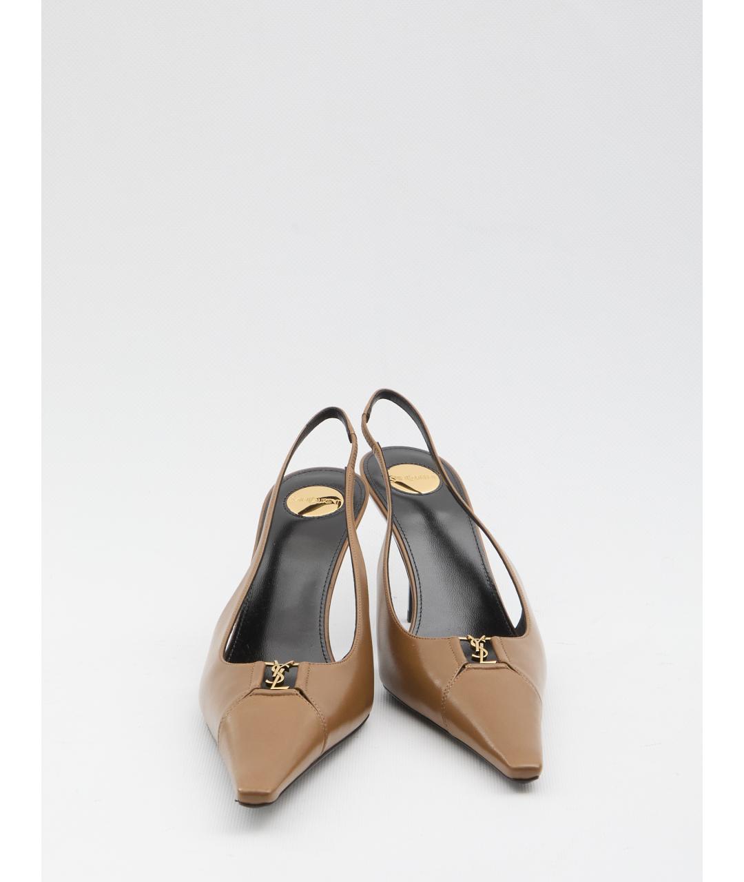 SAINT LAURENT Коричневые кожаные туфли, фото 4