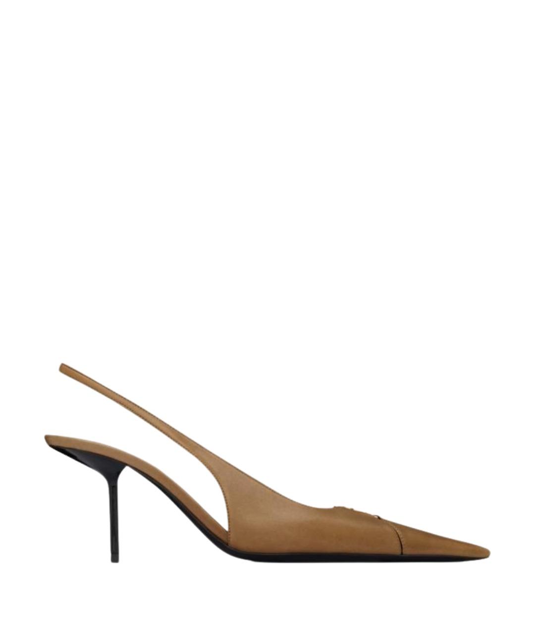 SAINT LAURENT Коричневые кожаные туфли, фото 1