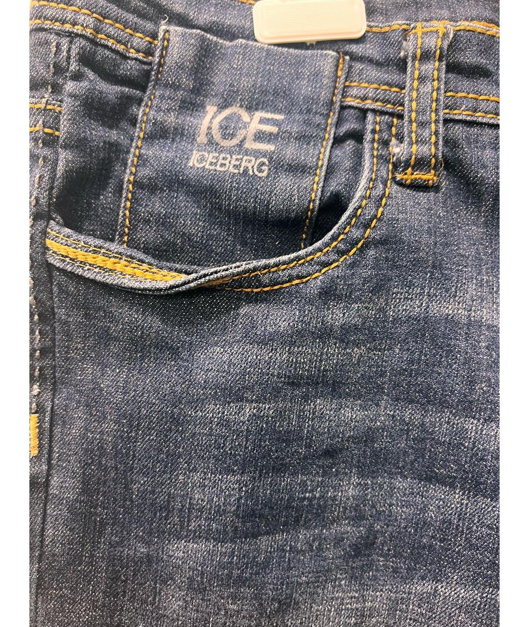 ICEBERG Темно-синие хлопко-эластановые прямые джинсы, фото 6