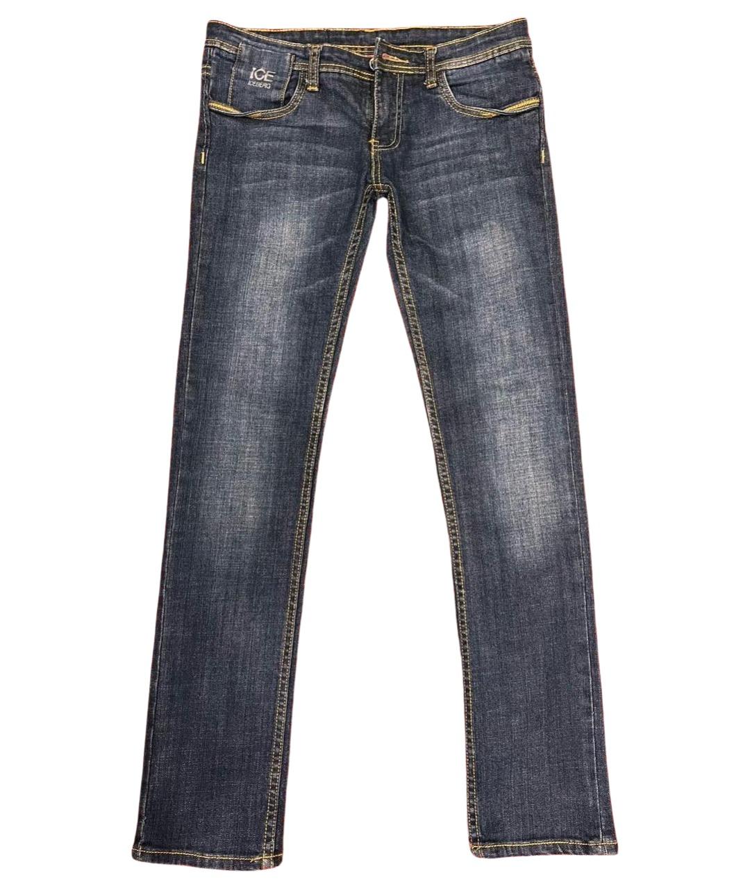 ICEBERG Темно-синие хлопко-эластановые прямые джинсы, фото 1