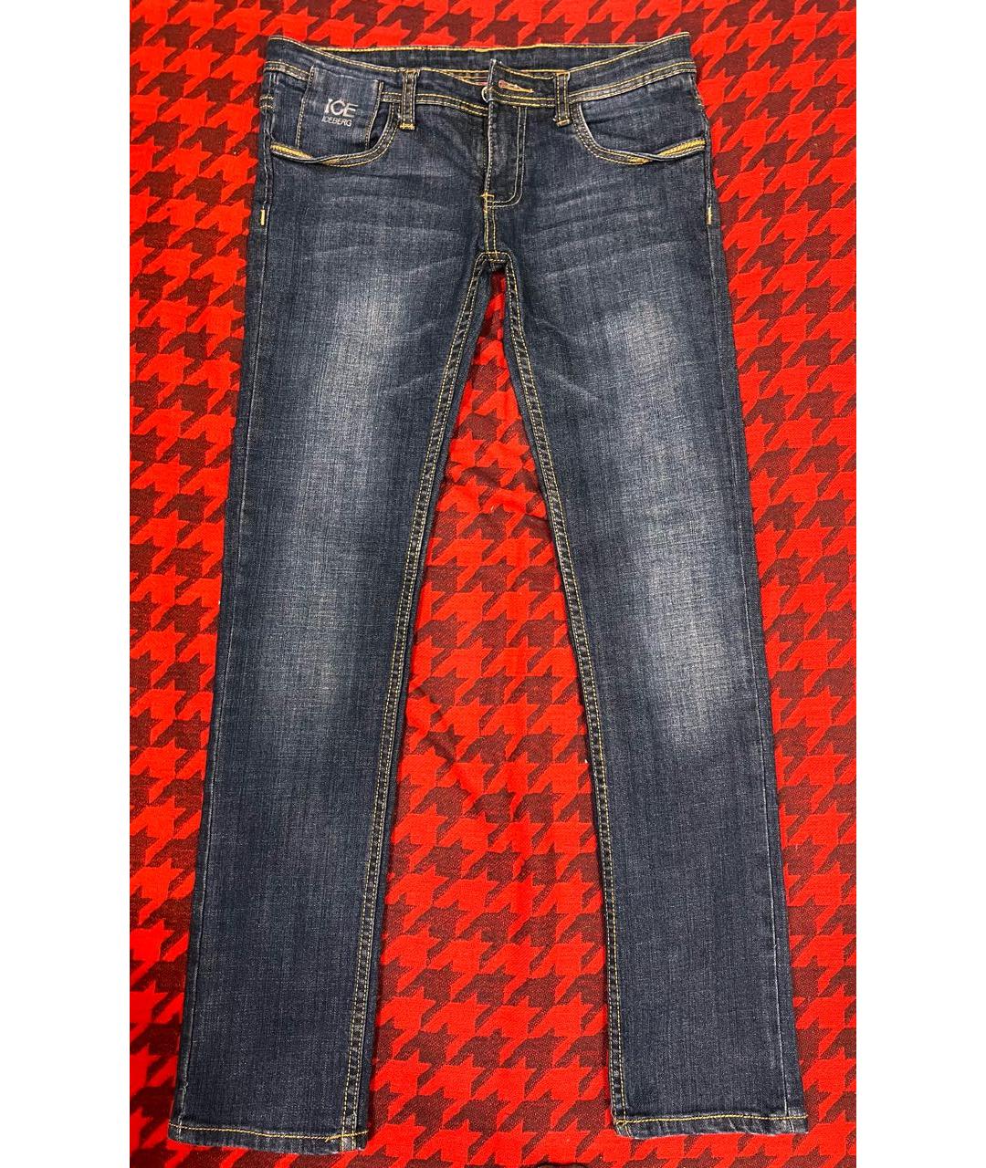 ICEBERG Темно-синие хлопко-эластановые прямые джинсы, фото 9