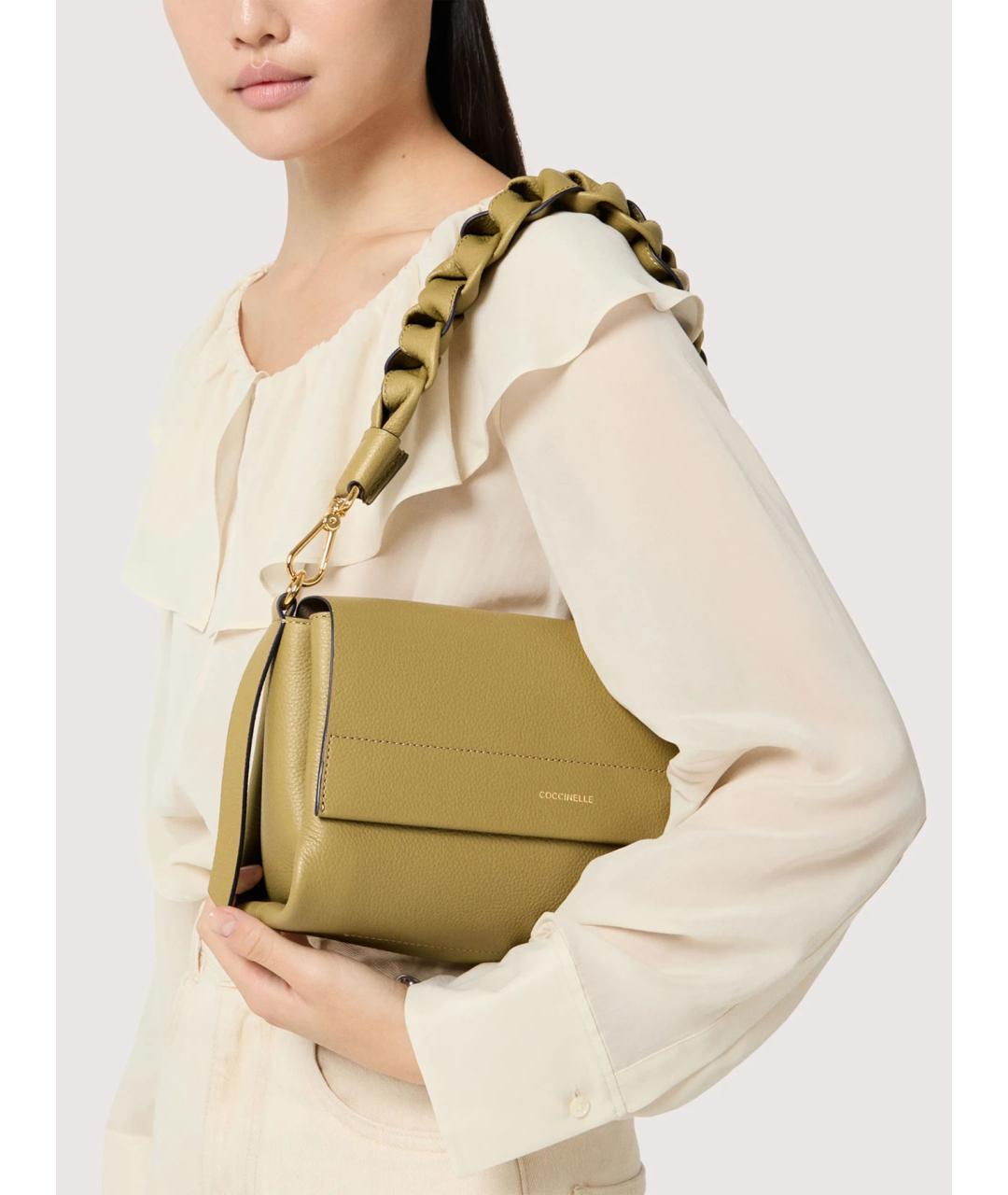 COCCINELLE Зеленая кожаная сумка через плечо, фото 3