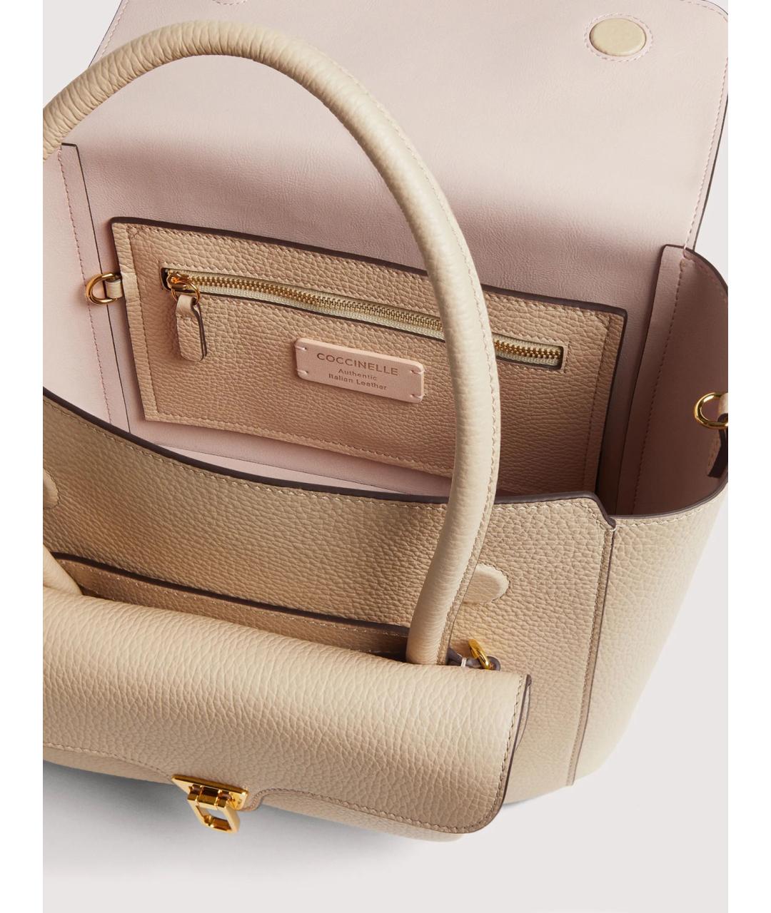 COCCINELLE Бежевая кожаная сумка с короткими ручками, фото 4