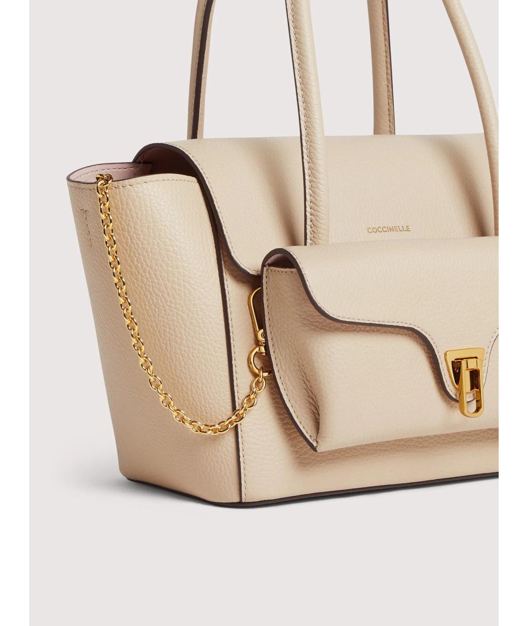 COCCINELLE Бежевая кожаная сумка с короткими ручками, фото 5