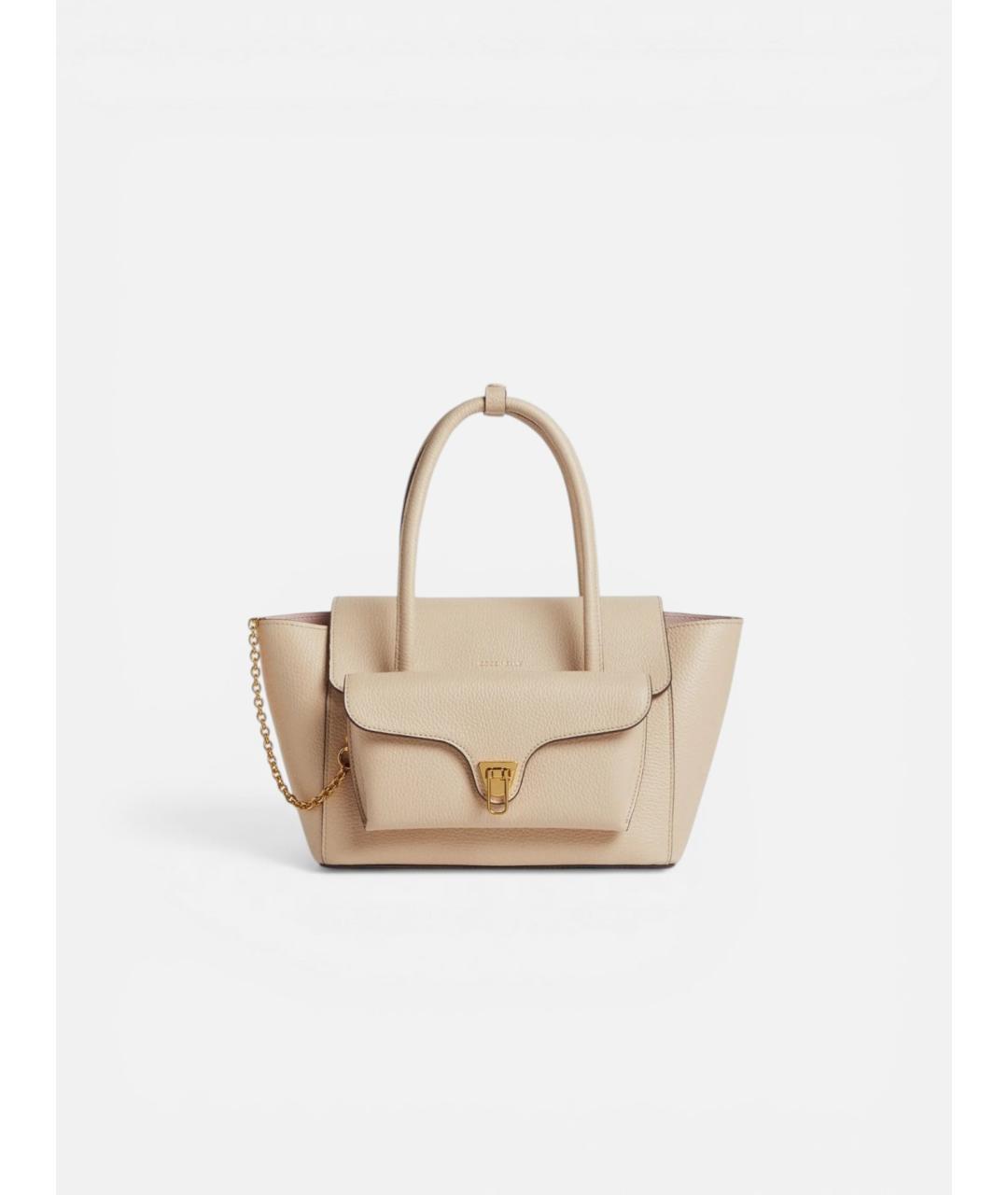 COCCINELLE Бежевая кожаная сумка с короткими ручками, фото 6