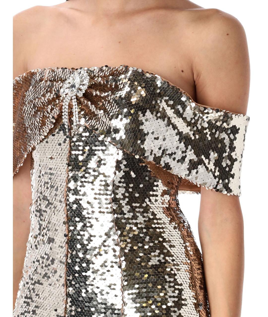 SELF-PORTRAIT Золотое полиэстеровое коктейльное платье, фото 4