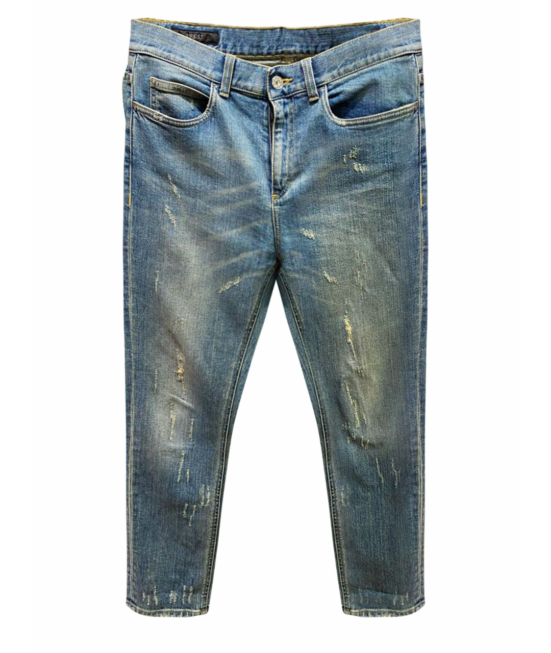 GUCCI Голубые хлопко-эластановые джинсы слим, фото 1