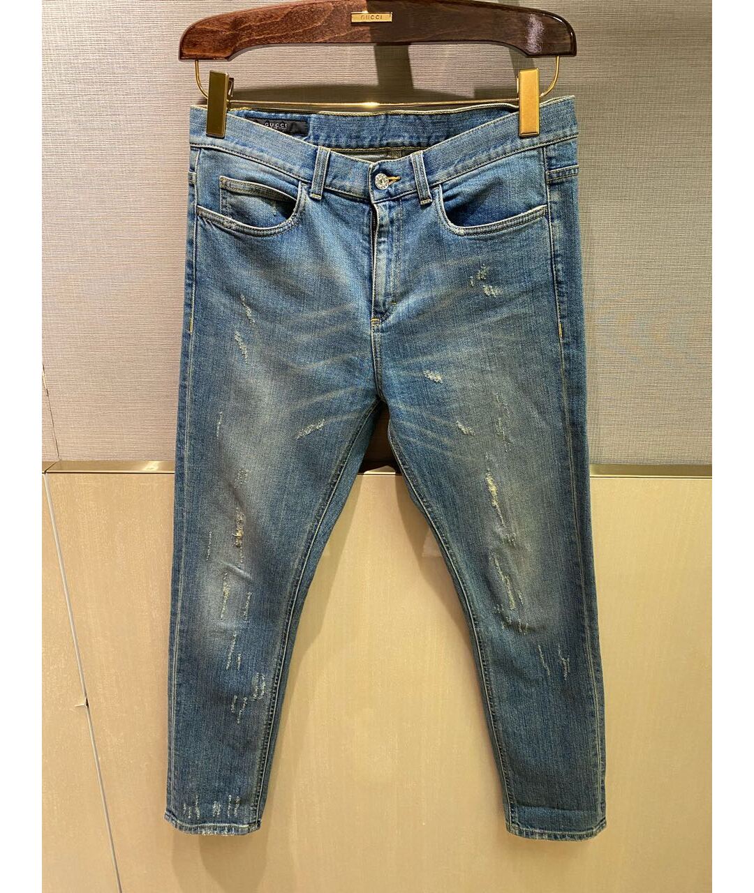 GUCCI Голубые хлопко-эластановые джинсы слим, фото 6