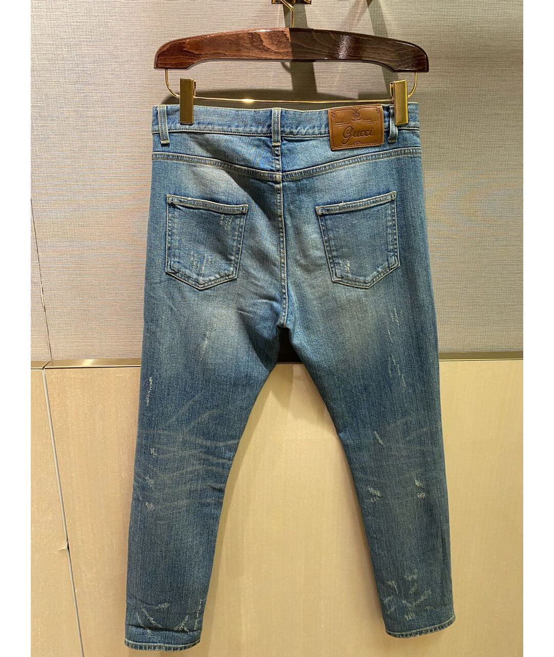 GUCCI Голубые хлопко-эластановые джинсы слим, фото 2