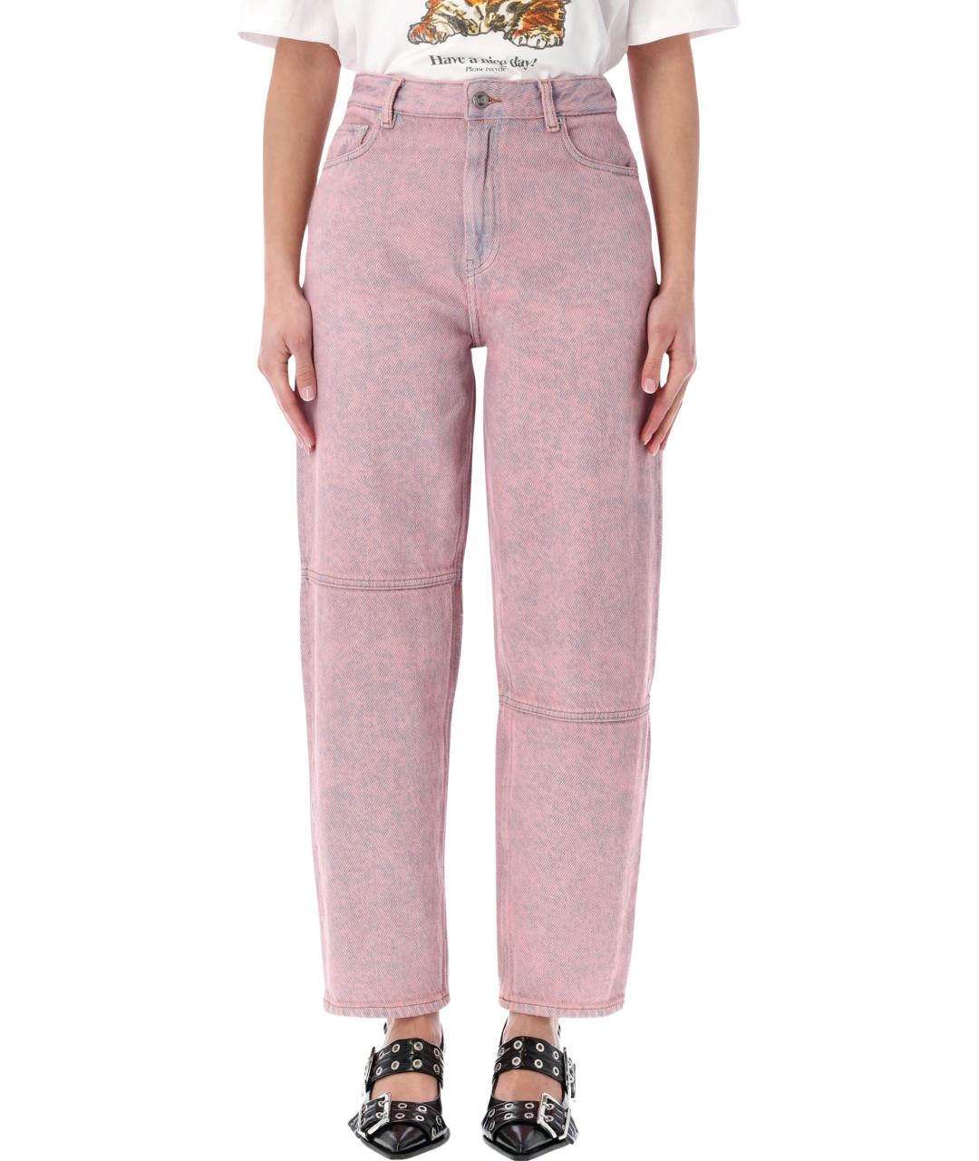 GANNI Розовые хлопковые прямые джинсы, фото 4