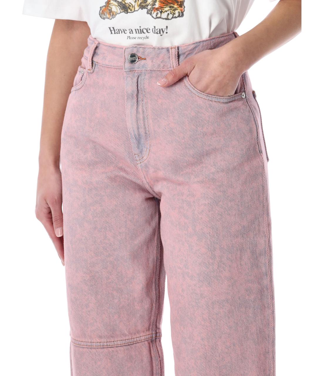 GANNI Розовые хлопковые прямые джинсы, фото 3