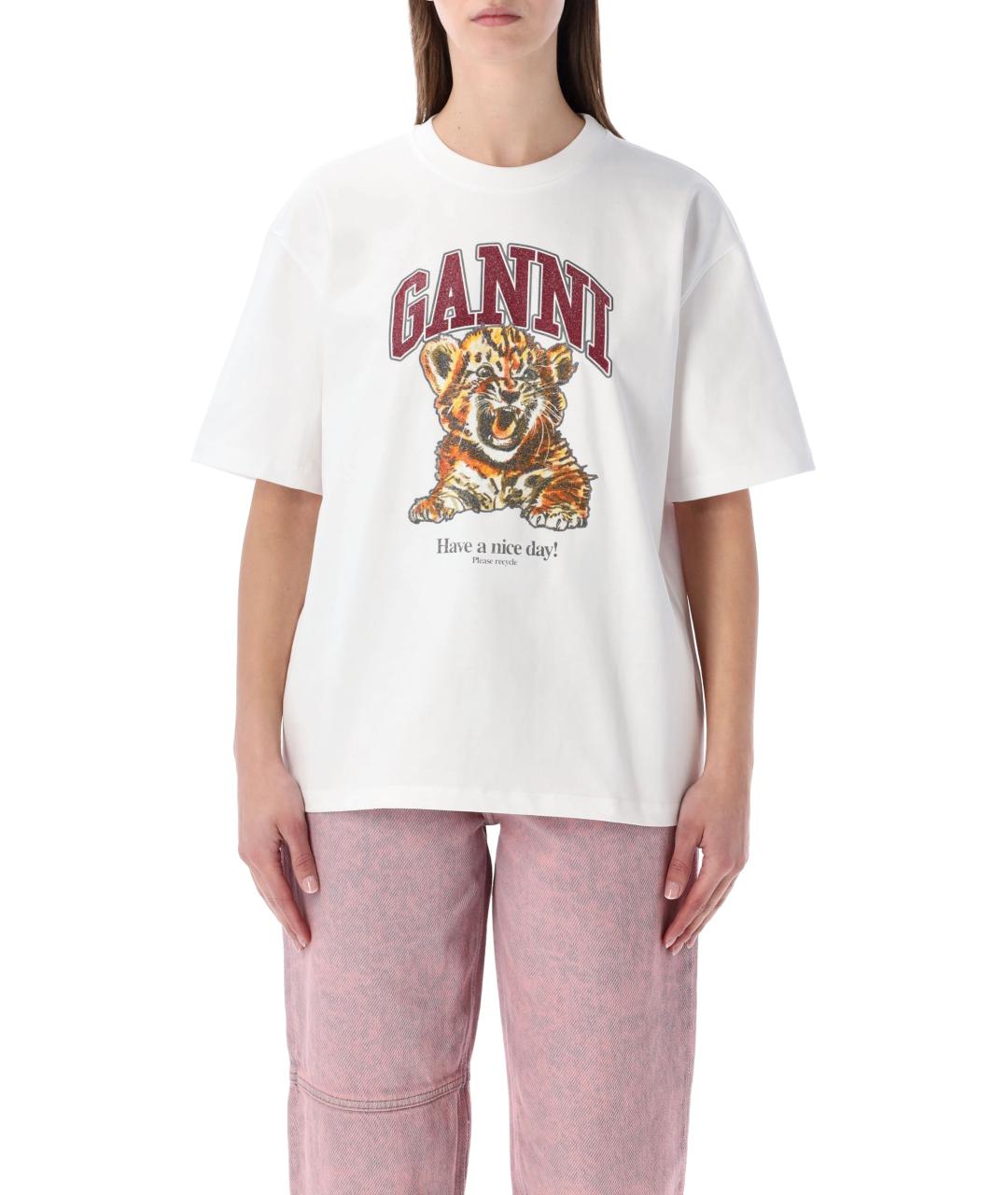 GANNI Белая хлопковая футболка, фото 1