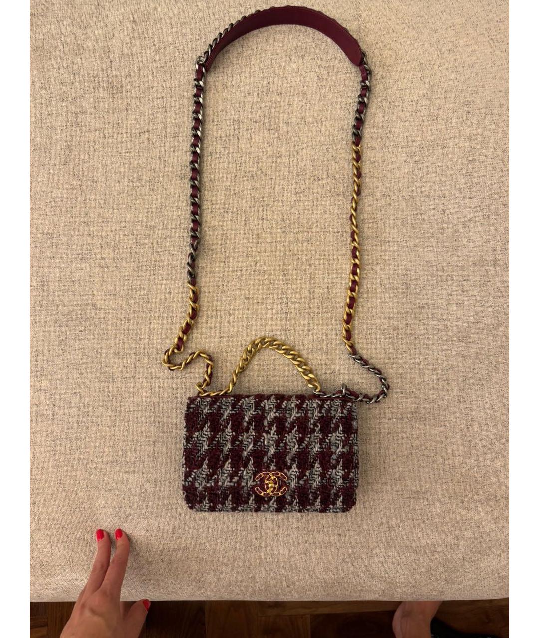 CHANEL Бордовая твидовая сумка через плечо, фото 4