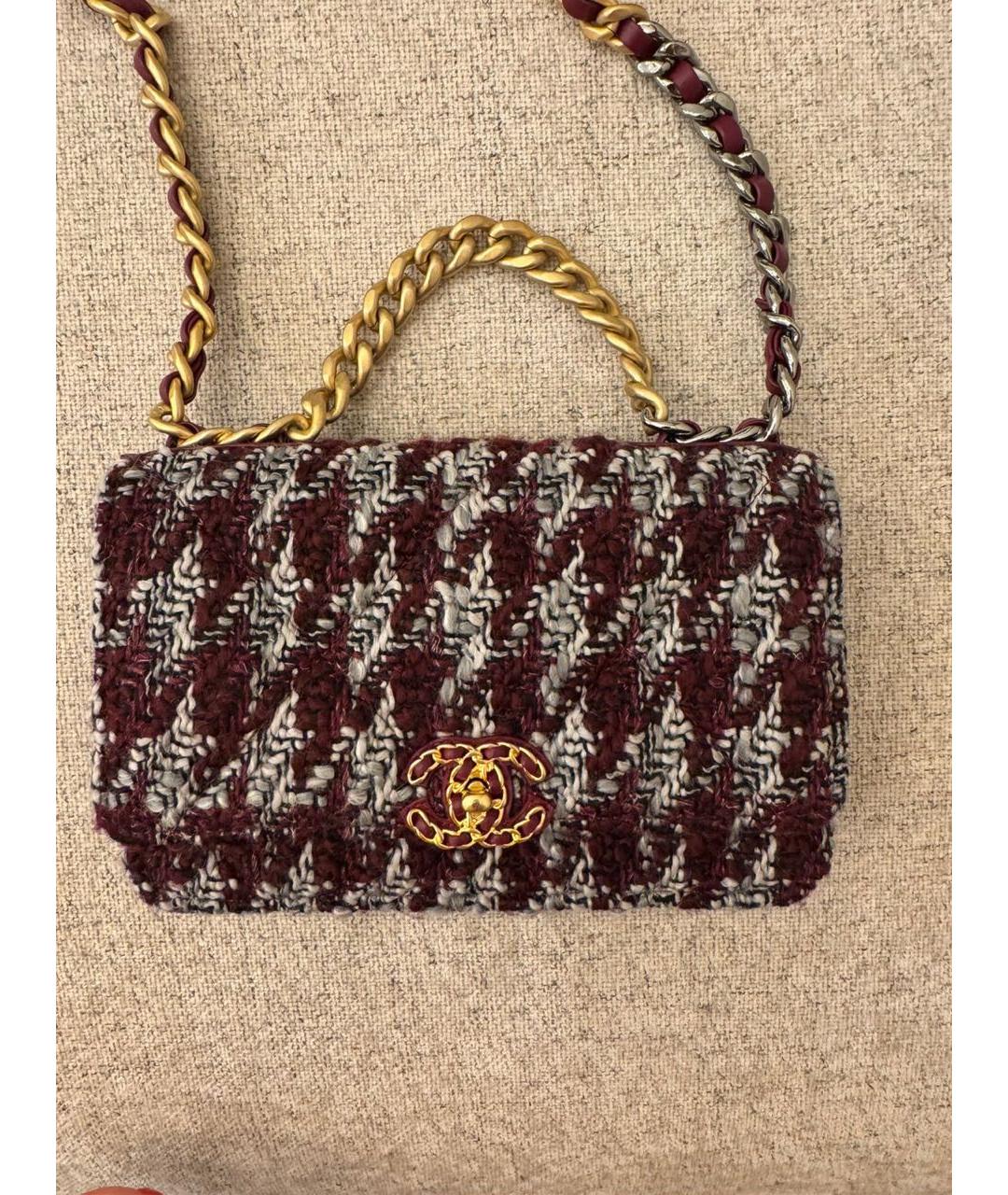 CHANEL Бордовая твидовая сумка через плечо, фото 8