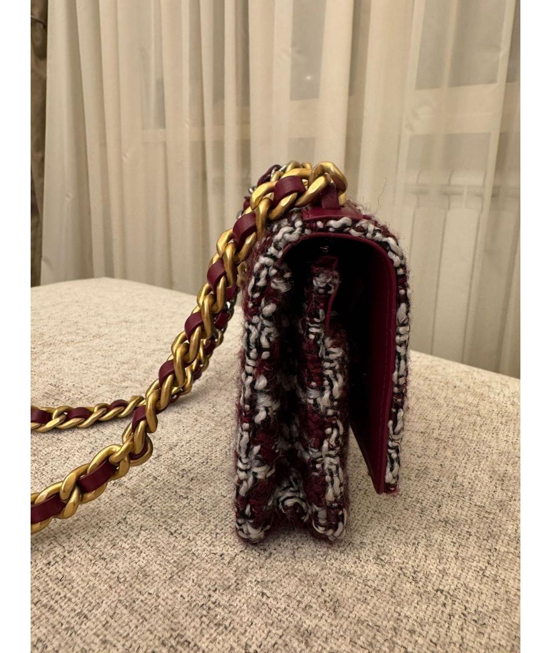 CHANEL Бордовая твидовая сумка через плечо, фото 2