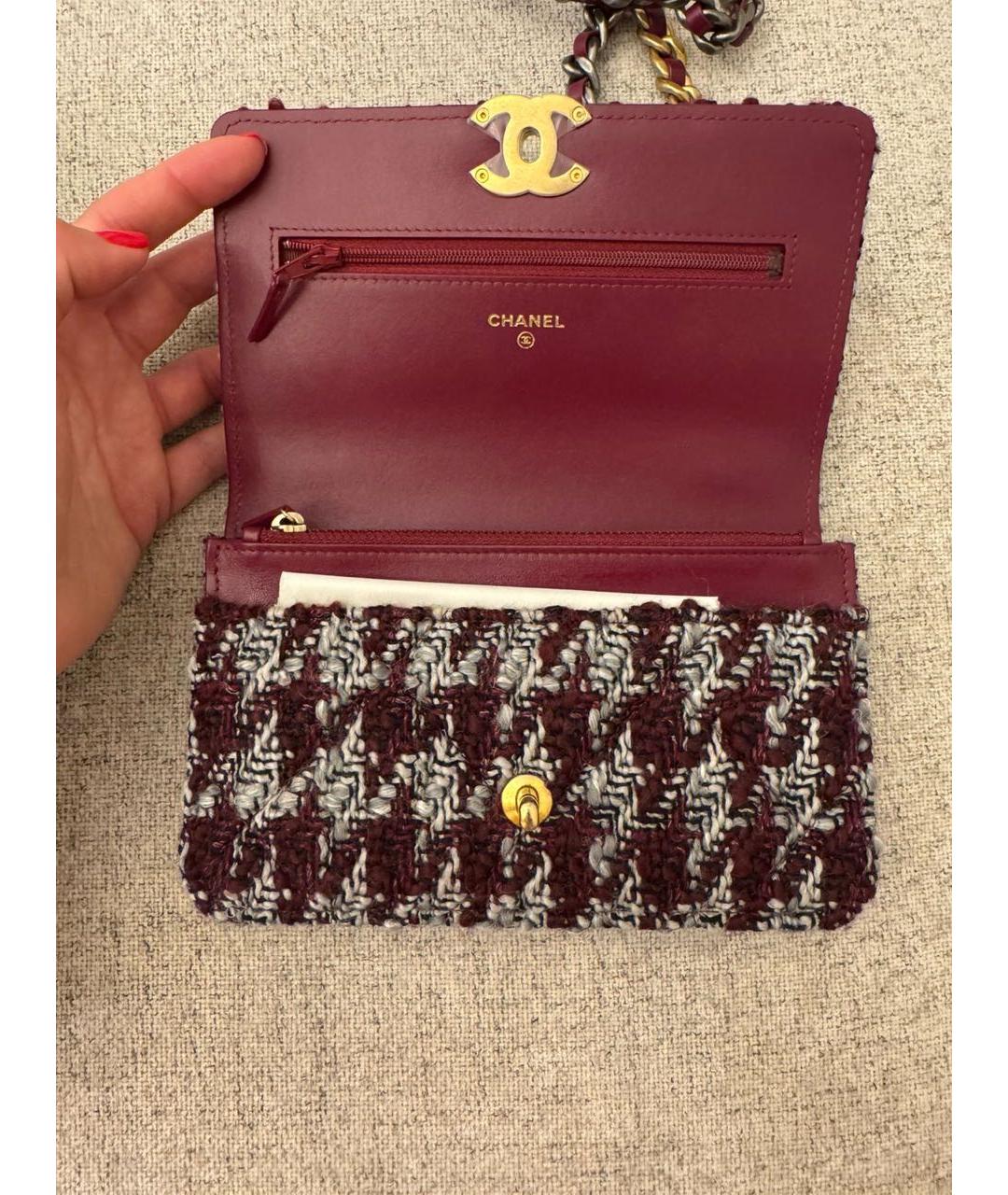 CHANEL Бордовая твидовая сумка через плечо, фото 5