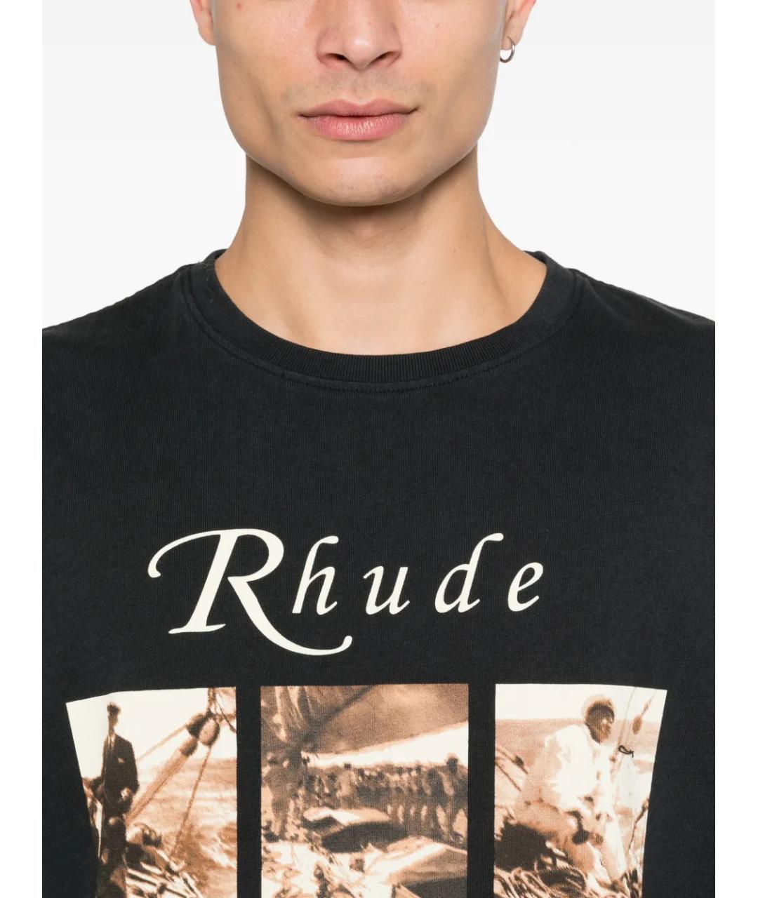 RHUDE Черная хлопковая футболка, фото 5