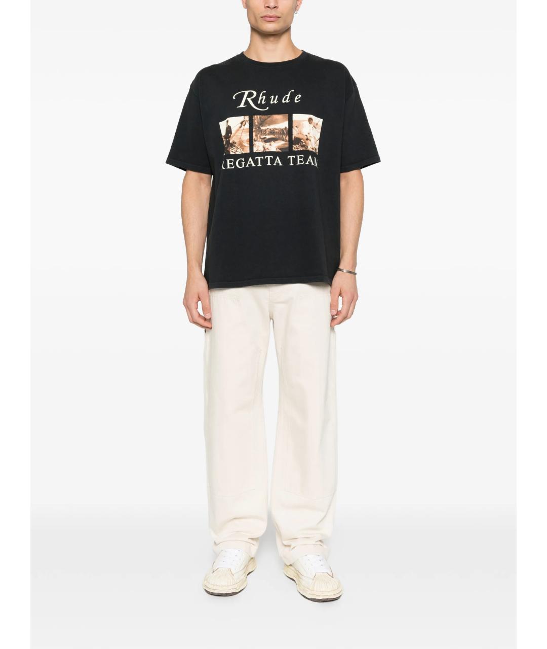 RHUDE Черная хлопковая футболка, фото 2