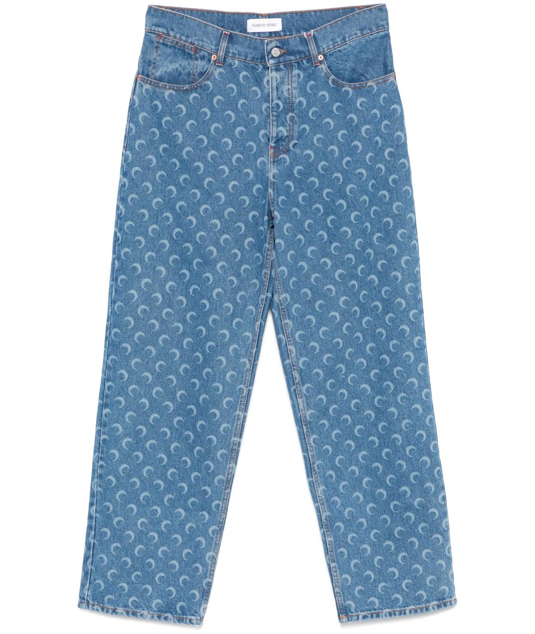 MARINE SERRE Голубые хлопковые прямые джинсы, фото 1