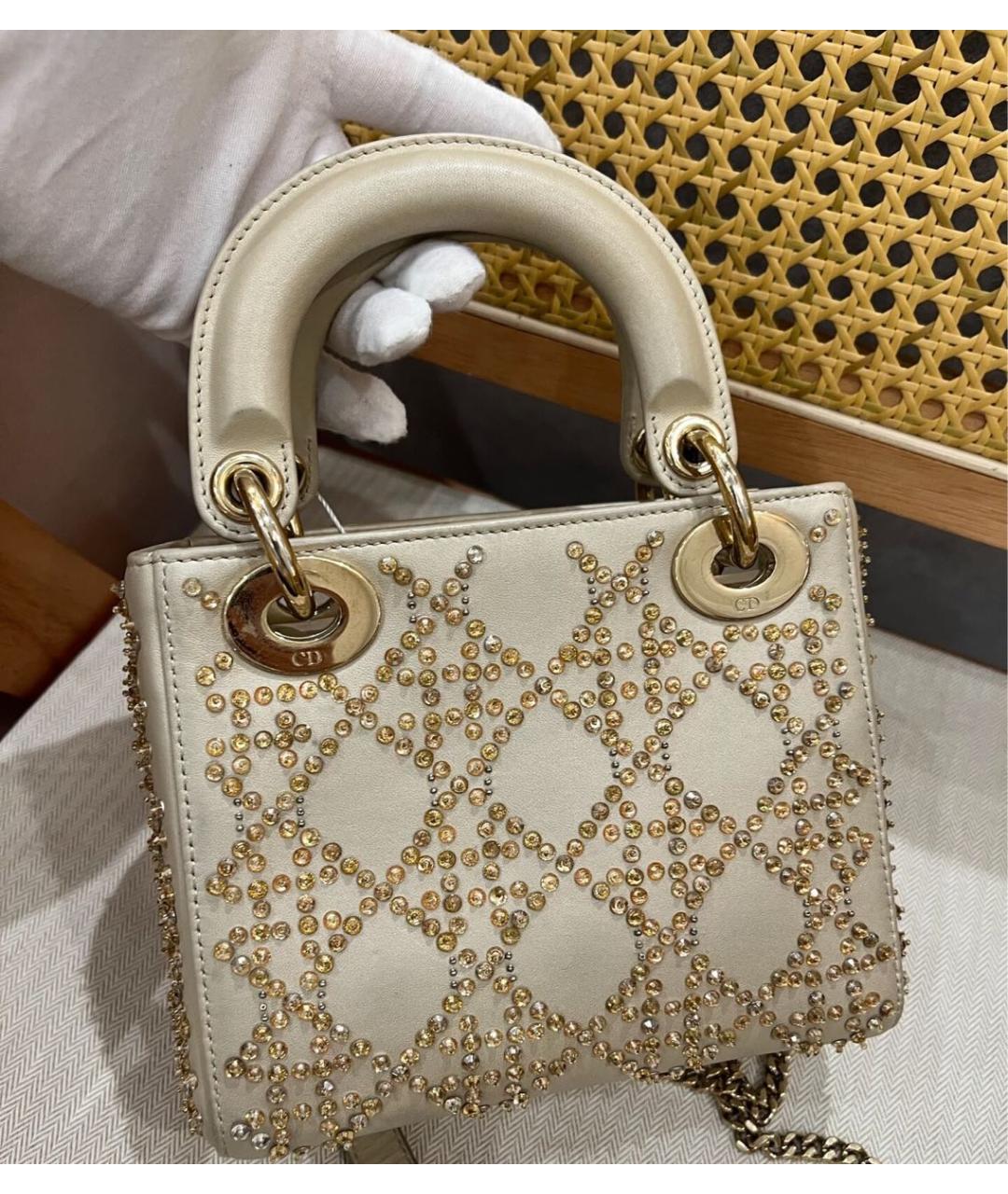 CHRISTIAN DIOR Золотая кожаная сумка с короткими ручками, фото 4