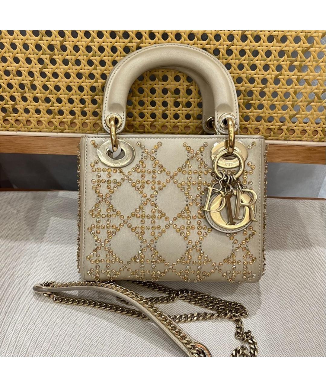 CHRISTIAN DIOR Золотая кожаная сумка с короткими ручками, фото 2