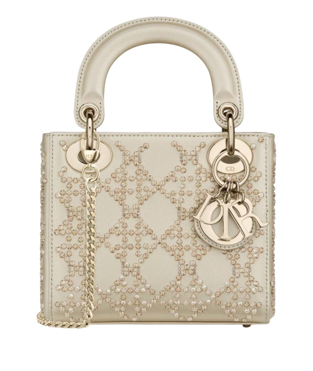 CHRISTIAN DIOR Золотая кожаная сумка с короткими ручками, фото 9