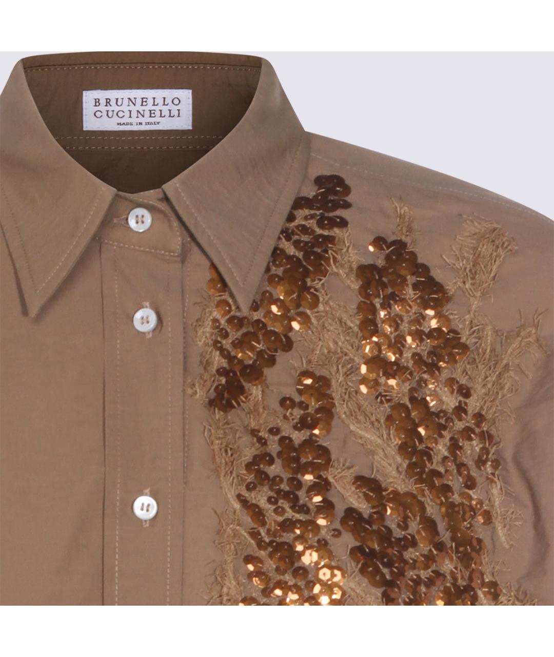 BRUNELLO CUCINELLI Бежевая хлопко-эластановая рубашка, фото 4