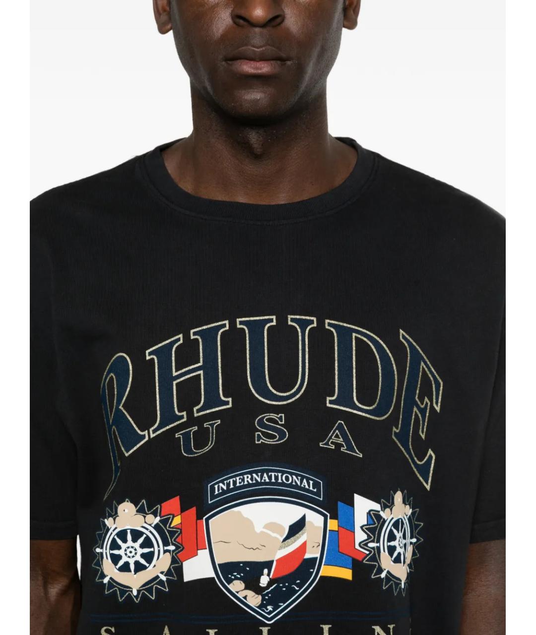 RHUDE Черная хлопковая футболка, фото 5