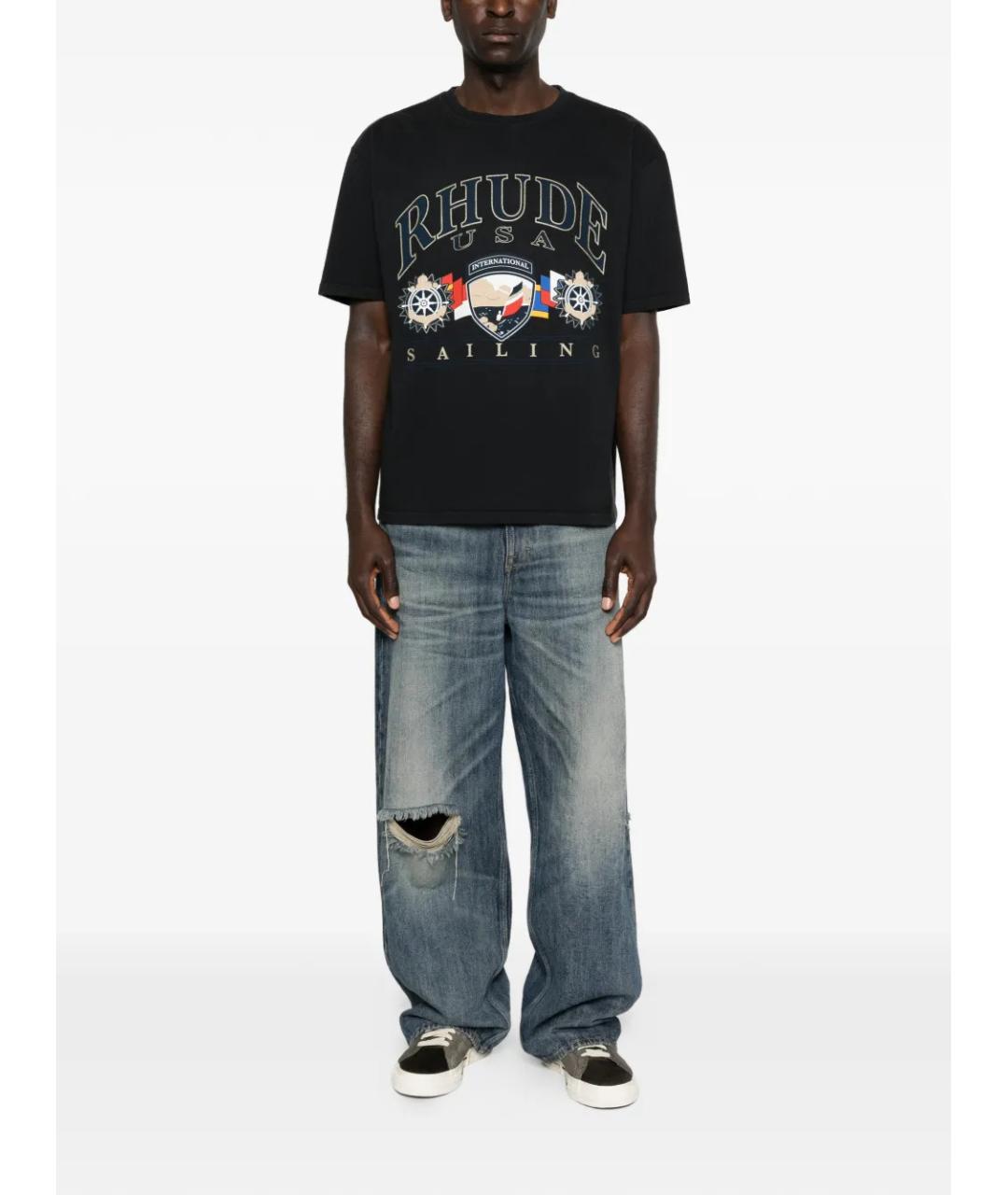 RHUDE Черная хлопковая футболка, фото 2